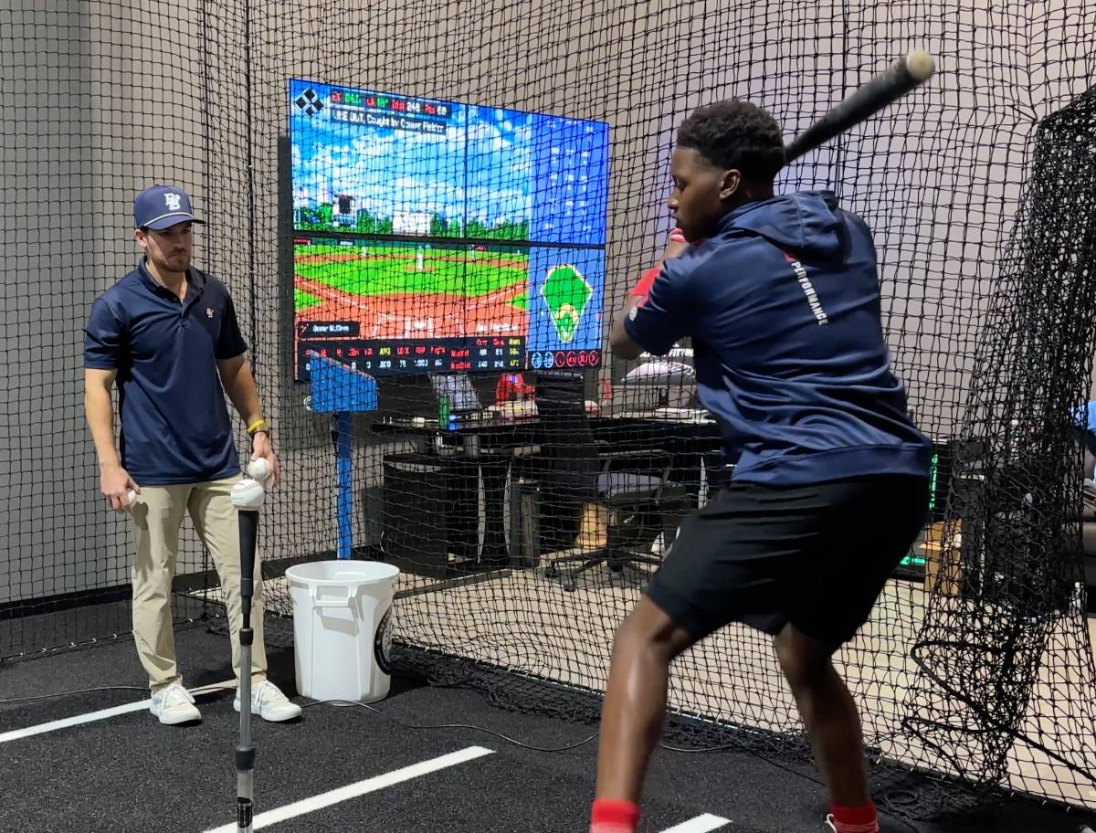 A player training in the Better Baseball cages